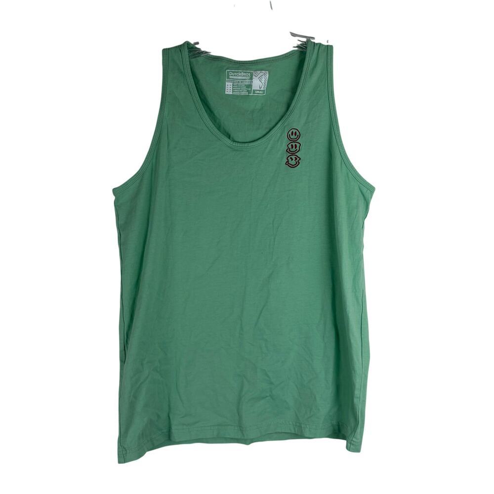 Dutch Bros Tank Top Size Small Green Cotton Smiley Face